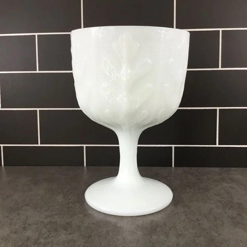 FTD Oak Leaf Milk Glass Pedestal Planter Footed Compote 6 1/4